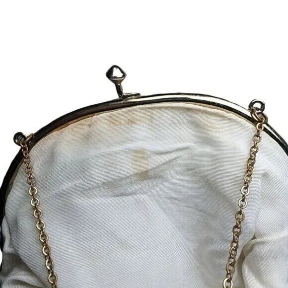 Vintage Handbag White Beaded Clamshell Purse Chain Strap Sequin Small 50's - Picture 6 of 6
